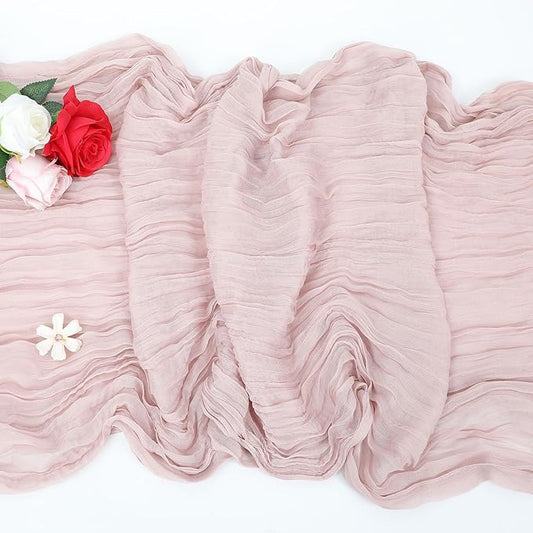 8 Pack Cheesecloth Table Runner Rustic Sheer Boho Gauze 35 x 120 Inch Centerpiece Cheese Cloth for Bridal Baby Shower Summer Spring Decorations Dusty Pink