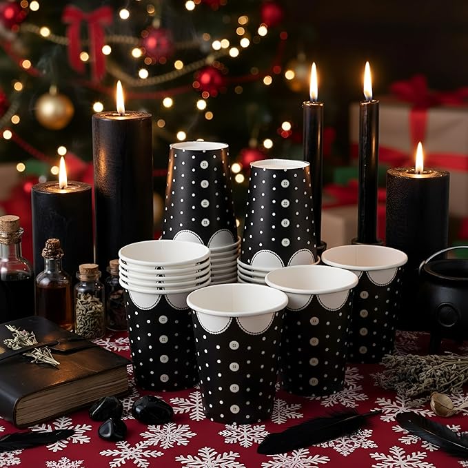 Patelai 150 Pcs Goth Christmas Party Favor Cups 9 oz Disposable Paper Gift Cups Dress Pattern Themed Party Supplies Gothic Carnival Birthday Favor Decorations for Girls Lovers