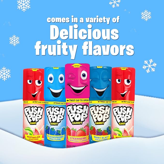 Push Pop Halloween Candy Variety Pack, 24Ct Bulk Individually Wrapped Lollipops for Party Favors in Assorted Flavors, Full Size, Fun Hard Candy For Birthday, Trick or Treat, Halloween Bowls, Gifts