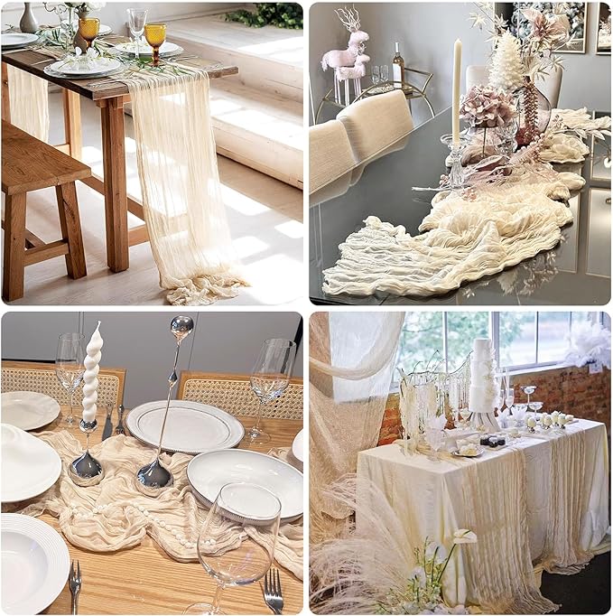 8 Pack Cheesecloth Table Runner Rustic Sheer Boho Gauze 35 x 120 Inch Centerpiece Cheese Cloth for Bridal Baby Shower Summer Spring Decorations Beige