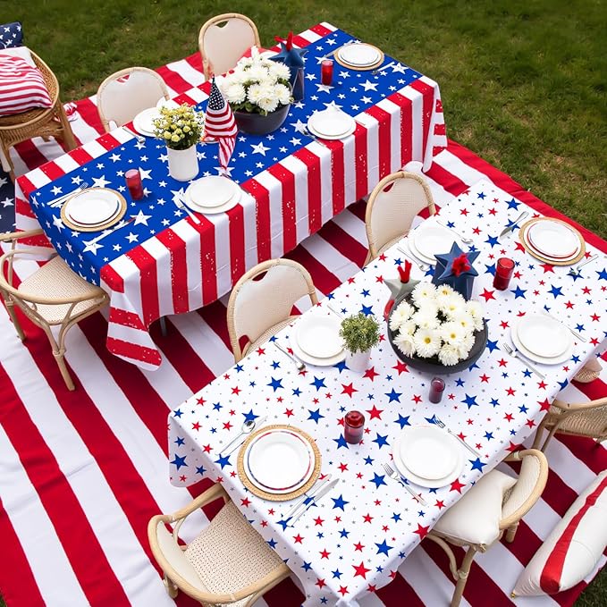 Gatherfun 4th of July Party Supplies Set- American Flag Patriotic Theme Kit for Independence & Election Day Decorations, Disposable Plastic Tablecloth - for Patriotic & 4th of July Decorations,2PCS