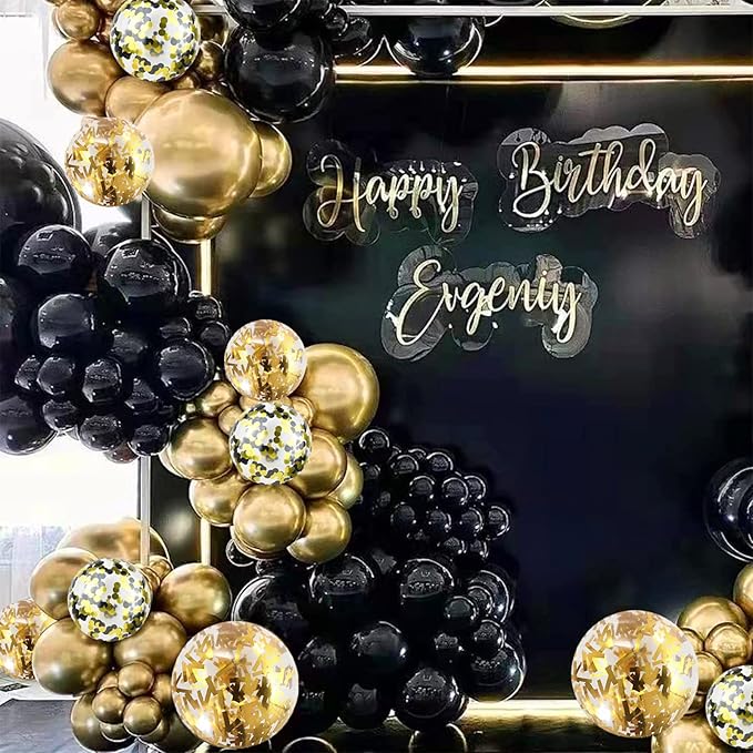 Balloons Black Gold, 60 Packs 12 Inch Black Metallic Chrome Gold Latex Balloons with Gold Confetti Balloon for Men Women Birthday Wedding Baby Shower Graduate Father's Day Anniversary Decorations