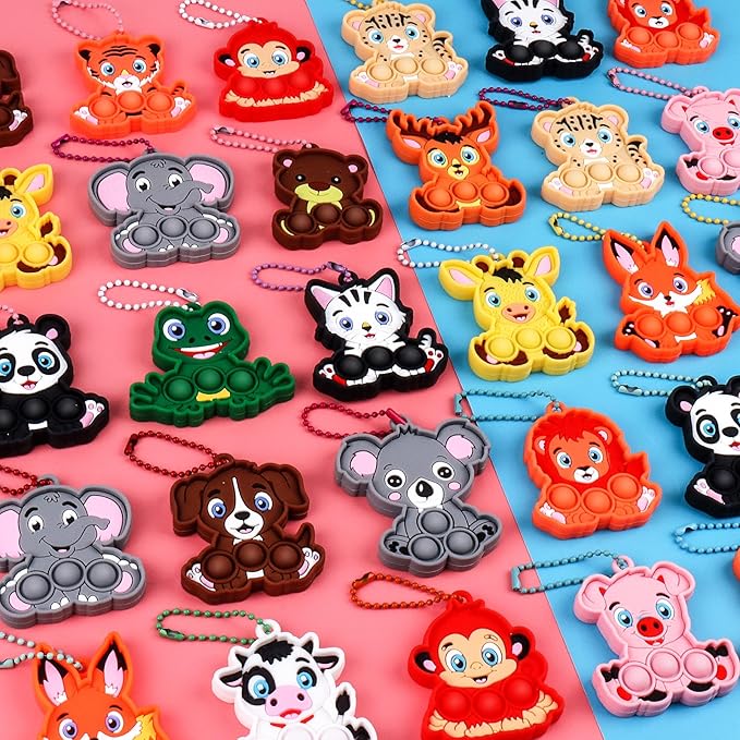 Kiss Monkey Kids Party Favors 16PCS Animal Sensory Toys, Mini Pop Fidget Toys Keychain, Goodie Bag Stuffers, Birthday Gifts, Small Prizes for Kids, Classroom Rewards