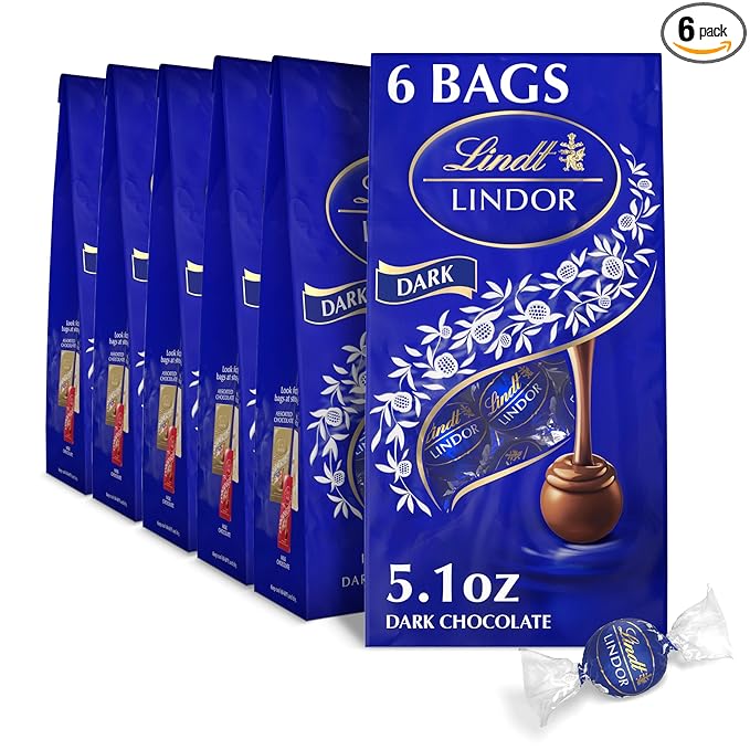 Lindt LINDOR Dark Chocolate Truffles, Dark Chocolate Candy with Smooth, Melting Truffle Center, Great for Gift Giving, 5.1 oz. Bag (6 Pack)