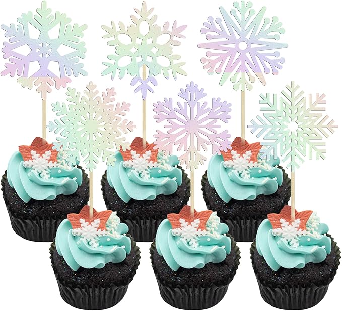 36Pcs Snowflake Cupcake Toppers Laser Silver Glitter Snowflake Cake Toppers Frozen Cake Decorations for Baby Shower Winter Wonderland Christmas Party Cake Decoration Supplies