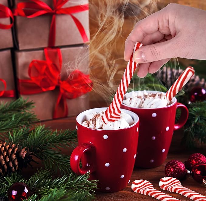 Gift Boutique Christmas Peppermint Candy Cane Spoons 12 Pack Edible Mint Candies Spoon Individually Wrapped for Stirring Beverages Cocoa Tea Coffee Cocktails, Stocking Fillers Holiday Party Favor Gift