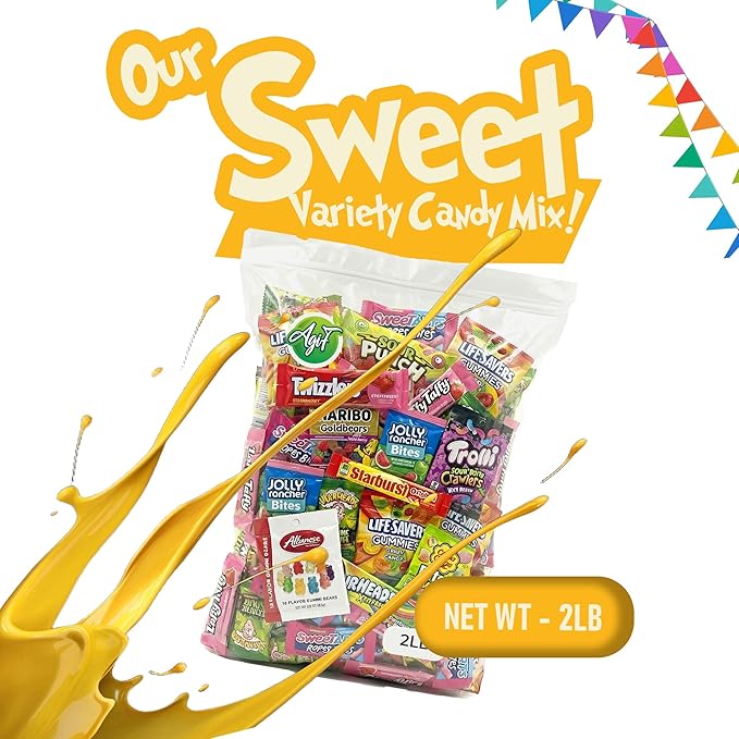 AGIF Sweet Variety Candy Mix 2 Pounds – Assorted Fruity, Sour & Chewy Treats – Individually Wrapped Candy Mix for Parties, Christmas, and Sharing