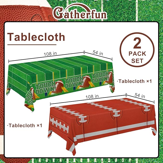 Gatherfun 2-Pack Football Decorations – Touchdown Tablecloth Set, 54x108 Disposable Plastic Covers for Game Party, Birthday Party & Football-Themed Favors