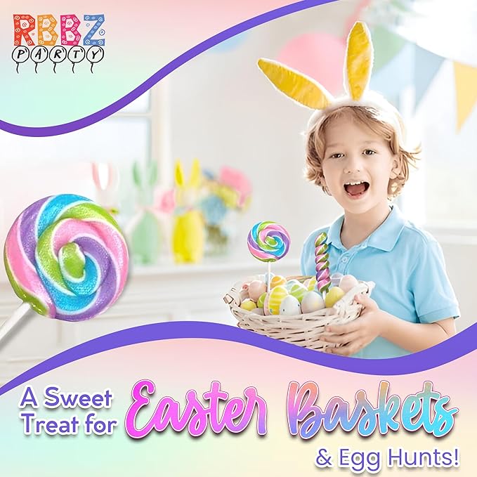 Spring Easter Candy - 24 Lollipops Individually Wrapped - 18g Swirl and 12g Twisty Lollipops - Easter Basket Candy - Egg Hunts - Candy Buffet