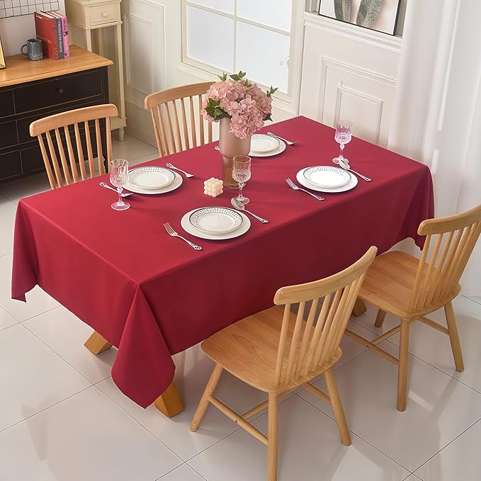 2-Pack 60x60 inch Burgundy Table Cloths, Solid Stain and Wrinkle Resistant Tablecloth, Premium Plain Weave Polyester Fabric Rectangle Table Linen Covers for Hotel, Banquet
