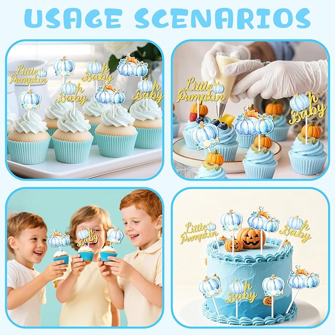 Little Pumpkin Cupcake Toppers, 24 Pcs Pumpkin Cupcake Picks Little Pumpkin Baby Shower Decorations Little Pumpkin Baby Shower Party Supplies