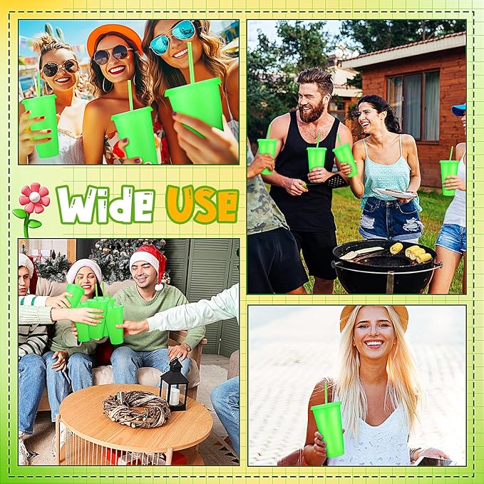 Honeydak 60 Pack Tumbler with Straw and Lid Bulk Cups for Gifts Glitter Plastic Coffee Cups 24-27 oz Reusable Water Bottle Iced Coffee Travel Mug Party Favors for Birthdays Travel (Fluorescent Green)