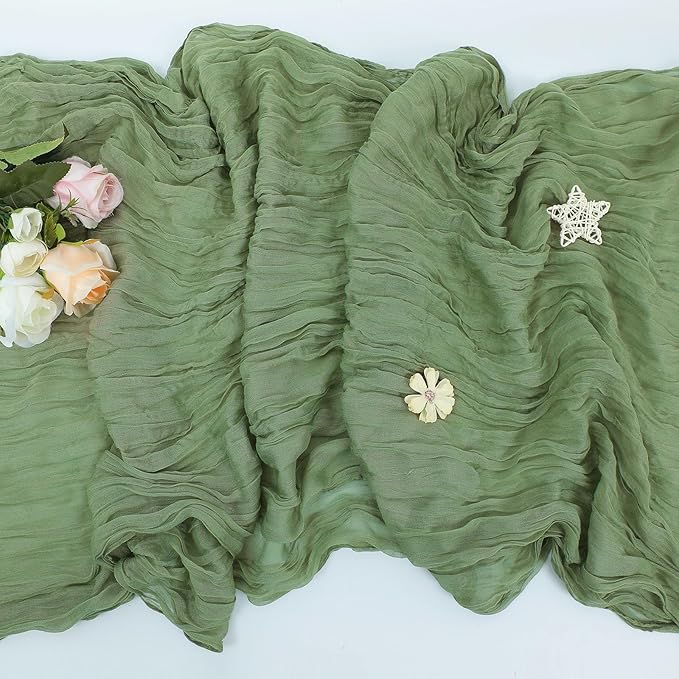 1 Pack Cheesecloth Table Runner Rustic Sheer Boho Gauze 35 x 120 Inch Centerpiece Cheese Cloth for Bridal Baby Shower Summer Spring Decorations Sage Green