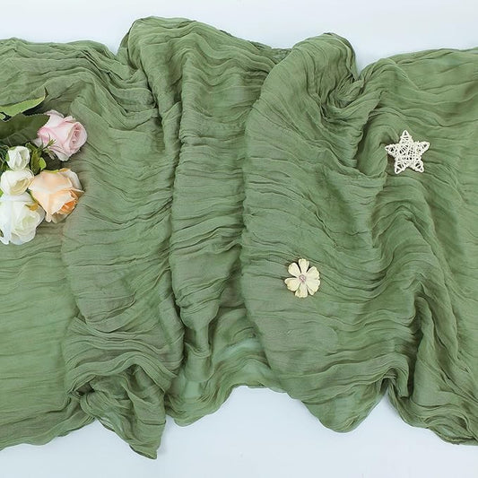 1 Pack Cheesecloth Table Runner Rustic Sheer Boho Gauze 35 x 120 Inch Centerpiece Cheese Cloth for Bridal Baby Shower Summer Spring Decorations Sage Green