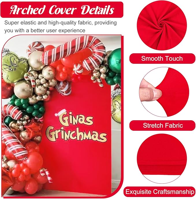 Metal Arch Stand and Cover Set,1 Red Spandex Fitted Backdrop with 1 Gold Wedding Arched Stand Frame for Parties Birthday Baby Shower Bridal Banquet Decoration (6FT)