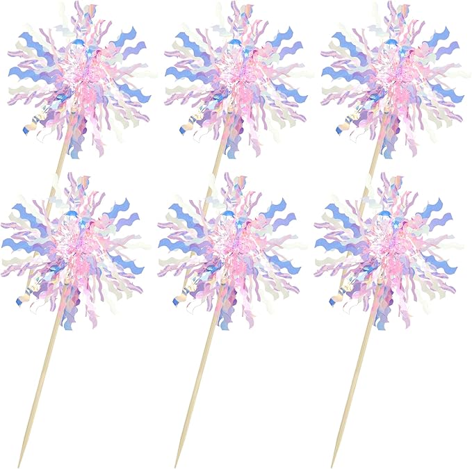 Gyufise 30Pcs Foil Firework Cupcake Toppers Sparkle Tinsel Cake Toppers Tinsel Drink Cake Decoration Cocktail Picks for Birthday Wedding Graduation Party Supplies Pink