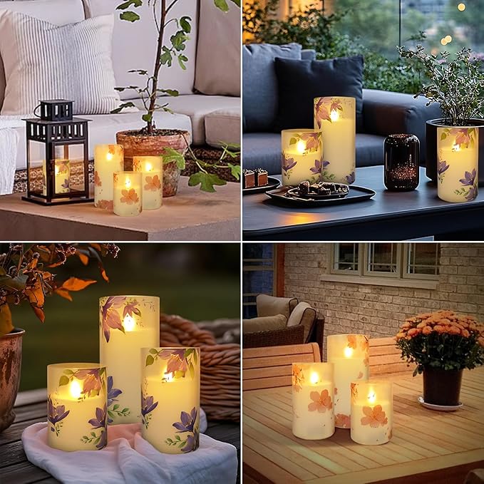 6Pack Flameless LED Candles with Remote Control and Timer-Floral Pillar Battery Operated Candle -(D3 X 4”5”6”) for Home décor, Wedding,Dinner,Holiday