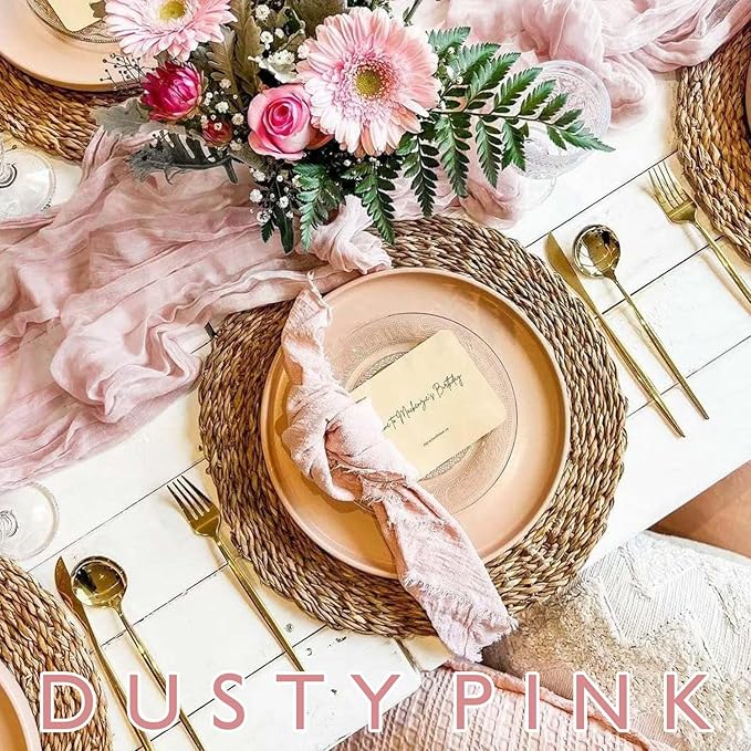 8 Pack Cheesecloth Table Runner Rustic Sheer Boho Gauze 35 x 120 Inch Centerpiece Cheese Cloth for Bridal Baby Shower Summer Spring Decorations Dusty Pink