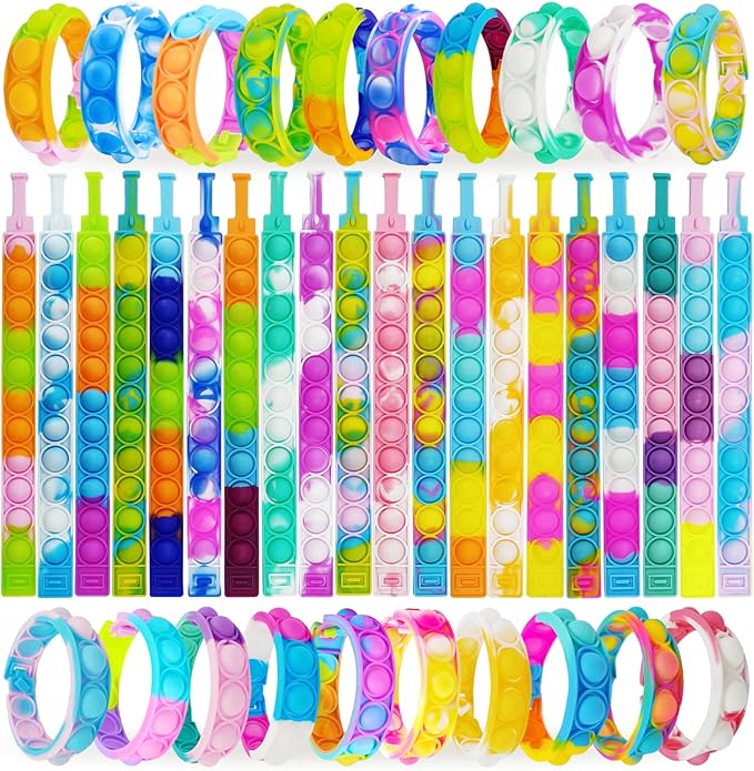 60 Pcs Pop Bubble Bracelet Fidget Toys, Pop Wristband Fidget Bulk Toy for Party Favors Halloween Christmas Valentine Gifts Student Gifts Easter Egg Basket Stuffer Classroom Prizes Goodie Bag for Kids