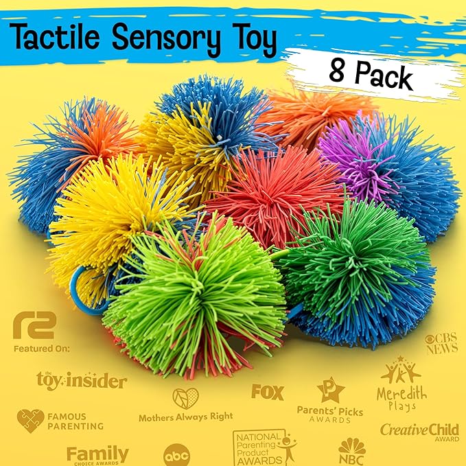 Stringy Balls & Sensory Toys for Kids 8 Pack - Stocking Stuffers For Kids Ages 4 5 6 7 8 + Year Old Gift Ideas - Best Birthday Toddler Gifts for Boys & Girls - Monkey Pom Balls Fidget Toys Stress Ball