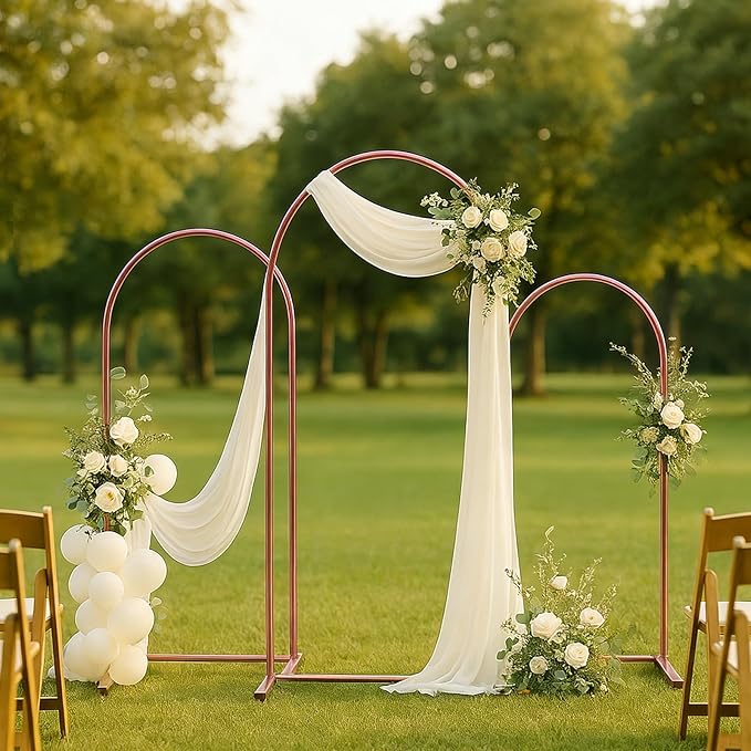 Metal Arch Backdrop Stand Set of 2, Heavy-Duty Balloons Arch Frame for Wedding Ceremony, Party, Baby Shower, Birthday Decorations (Rose Gold, 7.2ft+6.6ft)