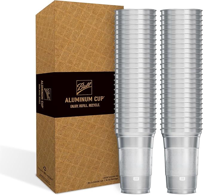 Top Cup by Ball – 9 Ounce, 50 Count, Reusable Aluminum Party Cups | Stealth Design | Cold-Holding, Recyclable, Made in USA