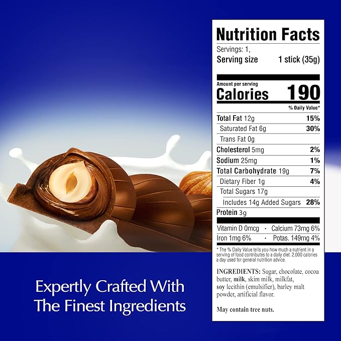 Lindt CLASSIC RECIPE Whole Hazelnut Milk Chocolate Stick, Milk Chocolate Candy with Whole Hazelnuts, 1.2 oz.