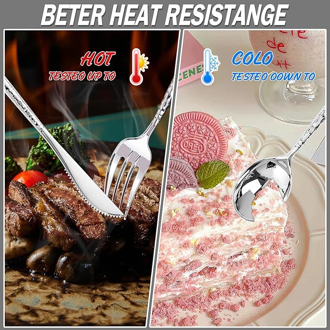 SUT 150PCS Silver Plastic Silverware, Disposable Utensils, Includes 50 Knives, Forks and Spoons, Hammered Silverware Set, Silver Cutlery. Plastic Silverware Heavy Duty for Party/Wedding