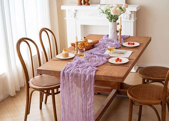 FEXIA 12 Pack Lilac Table Runner 35x120 Inches for Baby Shower Decoration Gauze Rustic Table Runner for Wedding Party First Communion Centerpiece Engagement Bridal Shower Boho Decoration