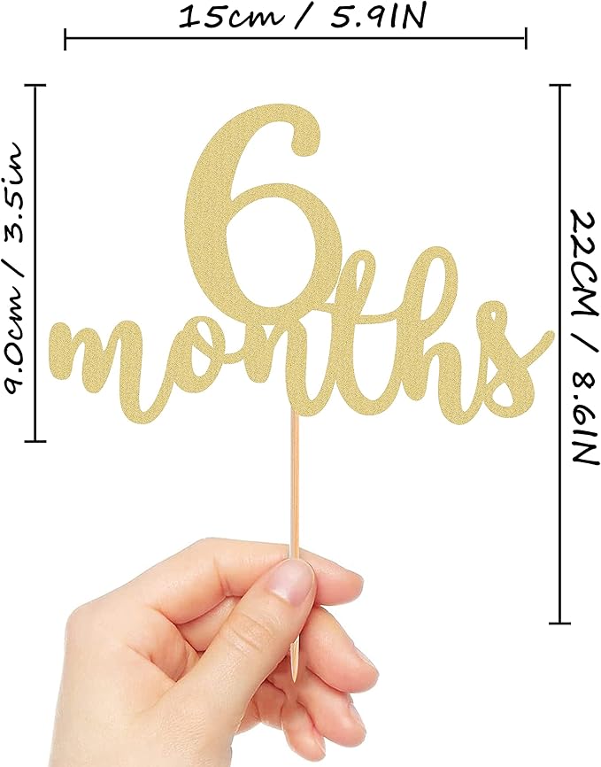 6 Months Cake Topper - Golden Glitter 1/2 Birthday Cake Decorations, Perfect for Baby Shower/Gender Reveal Party/Baby Party Photo Booth Props(6 Months Sign)