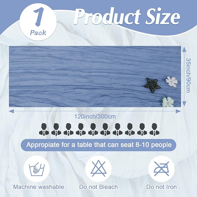 1 Pack Cheesecloth Table Runner Rustic Sheer Boho Gauze 35 x 120 Inch Centerpiece Cheese Cloth for Bridal Baby Shower Summer Spring Decorations Dusty Blue