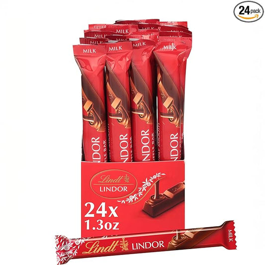 Lindt LINDOR Milk Chocolate Truffle Bar, Chocolate Candy Bar with Smooth Center, 1.3 oz. (24 Pack)