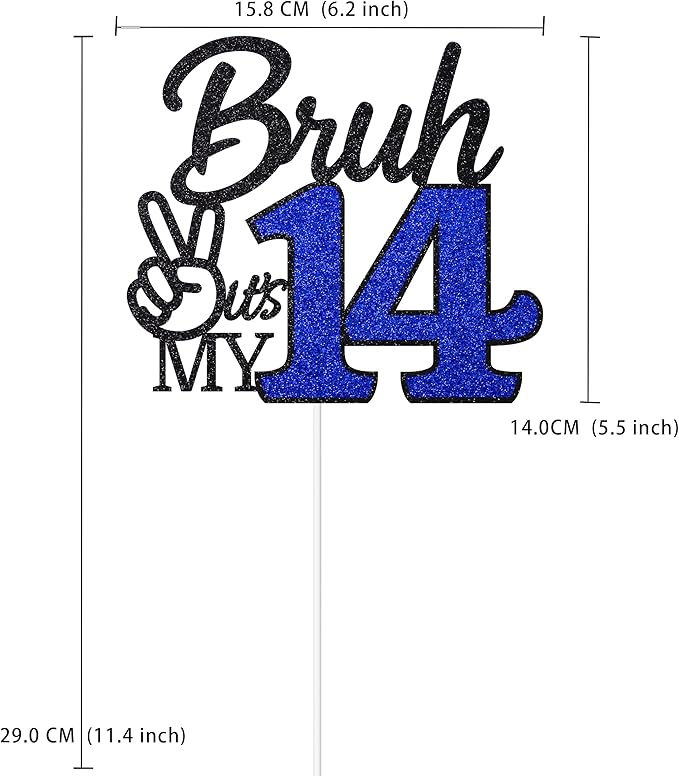 1 Pcs Bruh I'm 14 Cake Topper, Happy 14th Birthday Cake Pick, It's My 14th Birthday Party Decoration For Boys, Funny Boy Cheers To 14 Year Party Supply(Blue & Black)