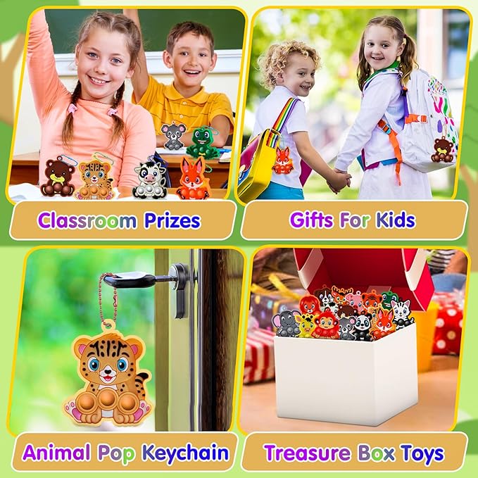 Kiss Monkey Kids Party Favors 16PCS Animal Sensory Toys, Mini Pop Fidget Toys Keychain, Goodie Bag Stuffers, Birthday Gifts, Small Prizes for Kids, Classroom Rewards