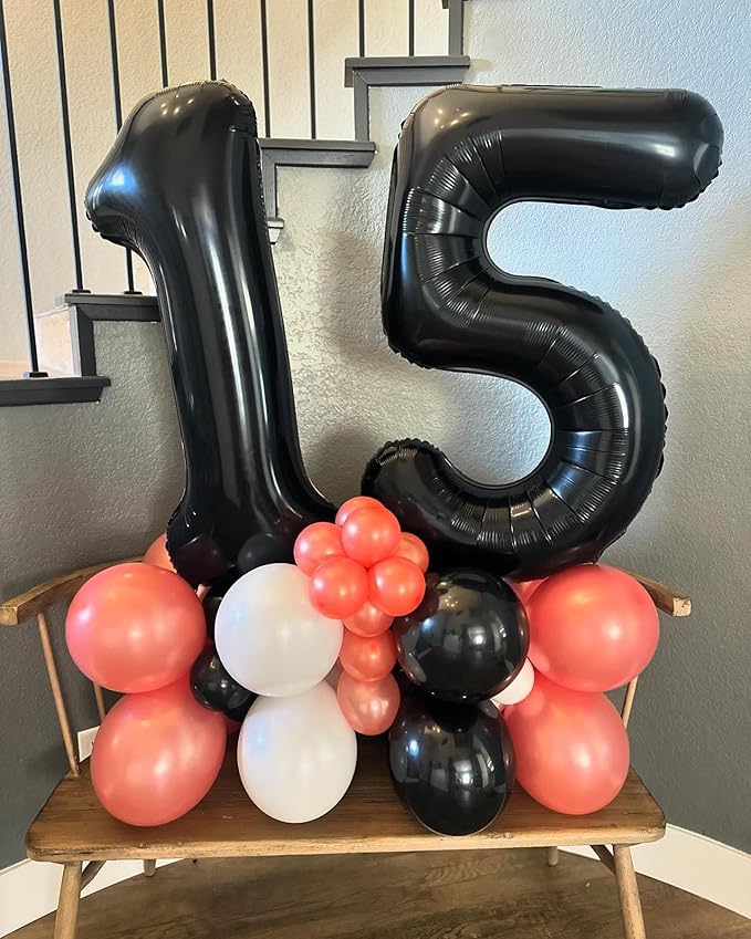 1 Balloon - Black Birthday Number Balloons, 40 Inch Large Foil Balloons for Men Women Boys Girs Black Themed Birthday Decorations