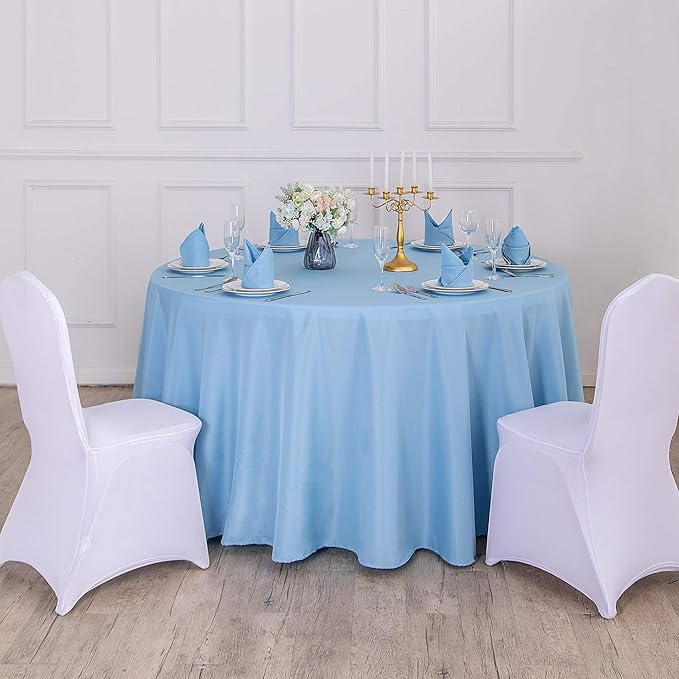 Cupuamon 108 inch Round Tablecloth Washable Polyester Table Cloth Decorative Table Cover for Wedding Party Dining Banquet（108 inch,Blue Mist）