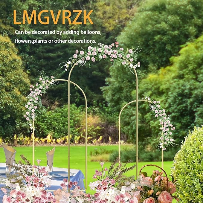 Wedding Arch Backdrop Stand 7.2FT, 6.6FT, 6FT Set of 3 Gold Metal Wedding Arch Stand for Wedding Birthday Party Ceremony Baby Shower Garden