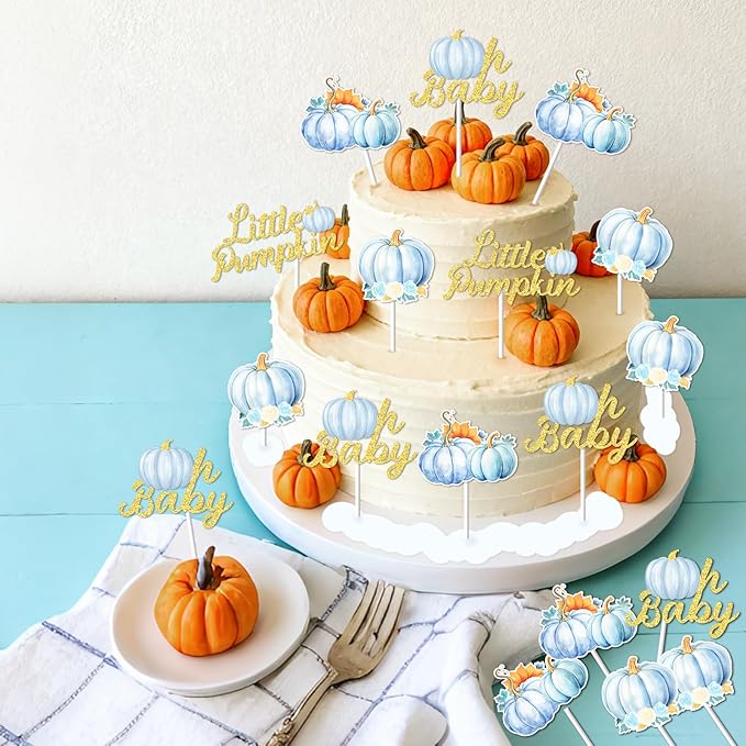 Little Pumpkin Cupcake Toppers, 24 Pcs Pumpkin Cupcake Picks Little Pumpkin Baby Shower Decorations Little Pumpkin Baby Shower Party Supplies