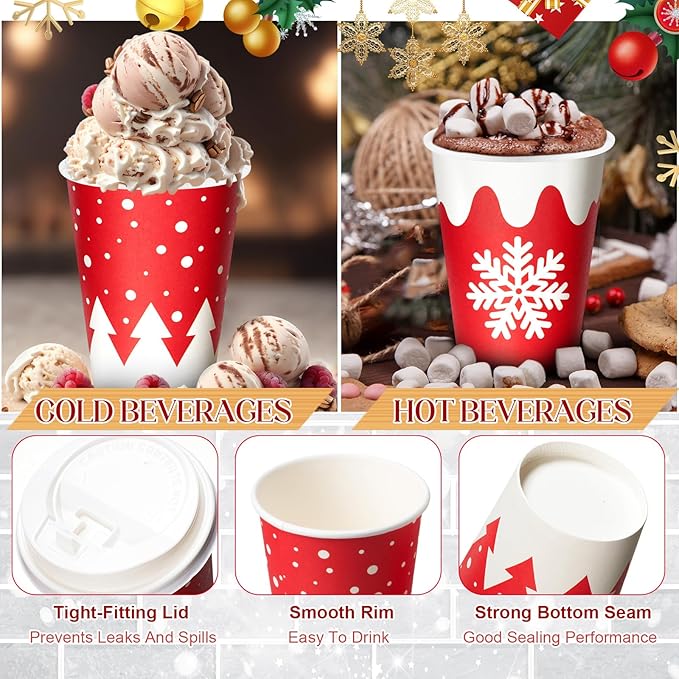 Yungyan 60 Sets Christmas Disposable Coffee Cups with Lids 12 oz Snowman Paper Cups Xmas Hot Cocoa To-go Coffee Mug for Hot Cold Drinks Chocolate Tea Beverage Christmas Party Supplies