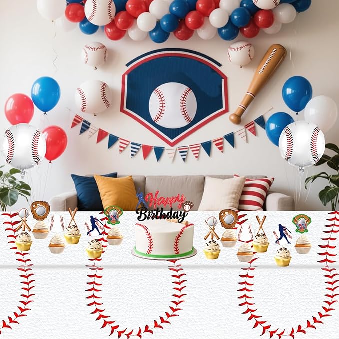 Oigco 3 PCS Baseball Tablecloth — Baseball Party Decorations — Sports Disposable Table Covers for Boys Sports Birthday Party, Team Game Day, Outdoor Picnic, 54 x 108 Inch