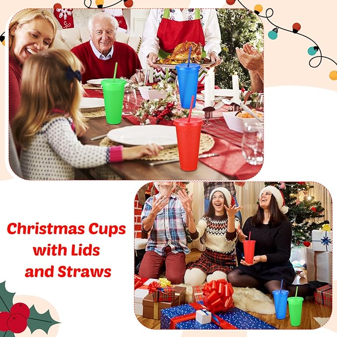 Honeydak 30 Pack Tumbler with Straw and Lid Bulk Cups for Gifts Glitter Plastic Coffee Cups 24-27 oz Reusable Water Bottle Iced Coffee Travel Mug Party Favors for Birthdays Travel (Primary Color)