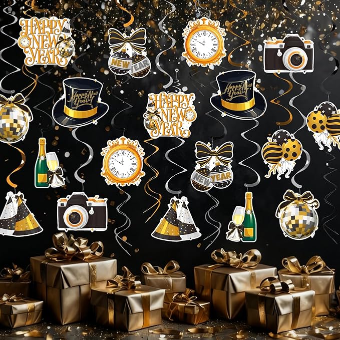Gatherfun Happy New Year Party Decorations - New Years Eve Party Supplies Kit, New Year Hanging Swirls for New Years Decorations Celebration