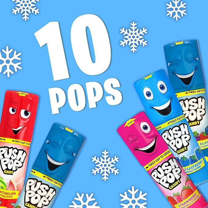 Push Pop Christmas Candy Variety Pack, 10 Ct Lollipops Individually Wrapped in Fruity Flavors, Bulk Individually Wrapped Hard Candy, Birthday Party Favors, Stocking Stuffers, Kids Gifts