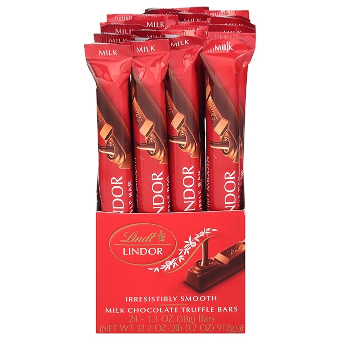 Lindt LINDOR Milk Chocolate Truffle Bar, Chocolate Candy Bar with Smooth Center, 1.3 oz. (24 Pack)