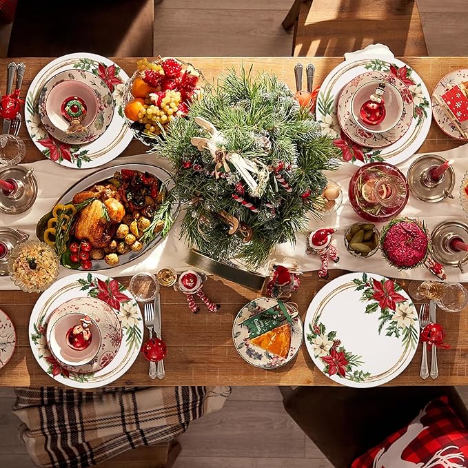 50 Pack Christmas Paper Placemats Disposable Poinsettia Place Mats 13.4 Inch Red Christmas Flower Decorative Round Table Mats for Xmas Winter Birthday Wedding Baby Shower Party Supplies