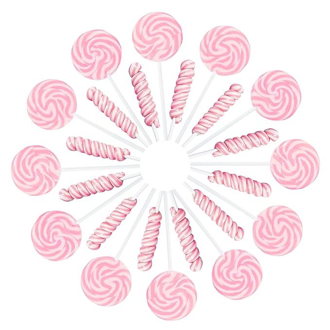 Pink Candy - 12 Swirl And 12 Twisty Lollipops - PACK 24 Suckers Individually Wrapped - Candy Buffet