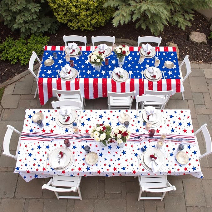 Gatherfun 4th of July Party Supplies Set- American Flag Patriotic Theme Kit for Independence & Election Day Decorations, Disposable Plastic Tablecloth - for Patriotic & 4th of July Decorations,2PCS