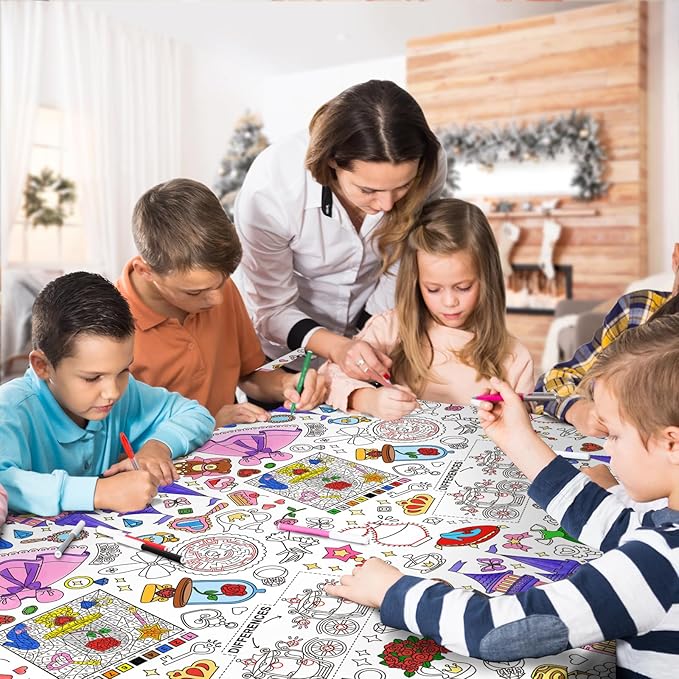 Gatherfun Princess Party Supplies Color-in Disposable Paper Tablecloth | 54x88 in Princess Party Decorations Set for Kids Birthday, School & Special Events