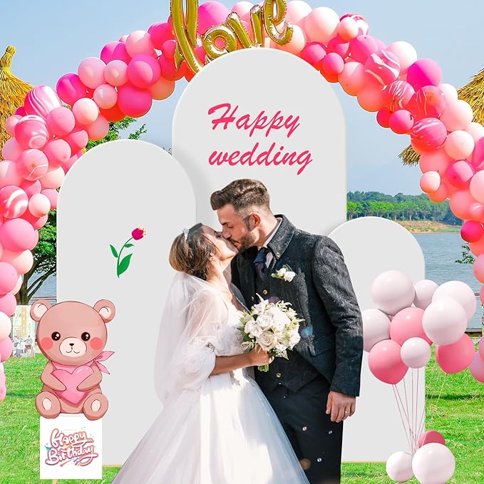 Wedding Arch Backdrop Stand Set of 3, Metal Stand with Arch Cover, Wedding Balloon Stand for Birthday, Baby Shower, Anniversary, Graduation Decoration