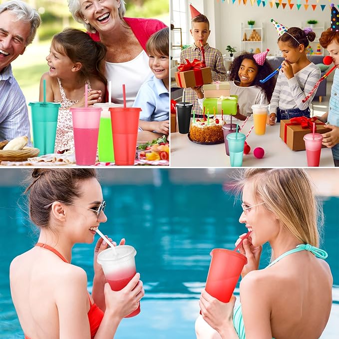 Honeydak 60 Pack Tumbler with Straw and Lid Bulk Glitter Plastic Cups Water Bottle Iced Coffee Travel Mug Reusable Party Favor Cups for Birthdays travel 24-27 oz (Bright Colors)